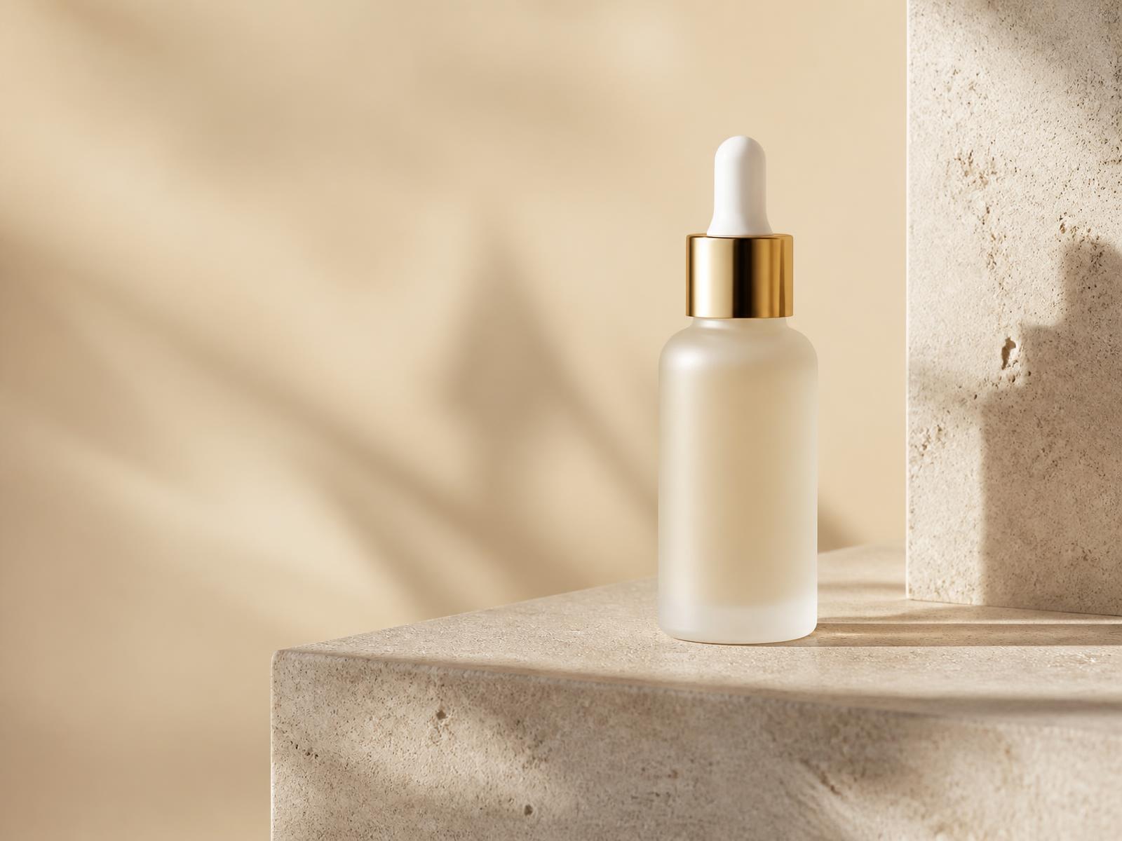 Zureva serum bottle on a stone plinth